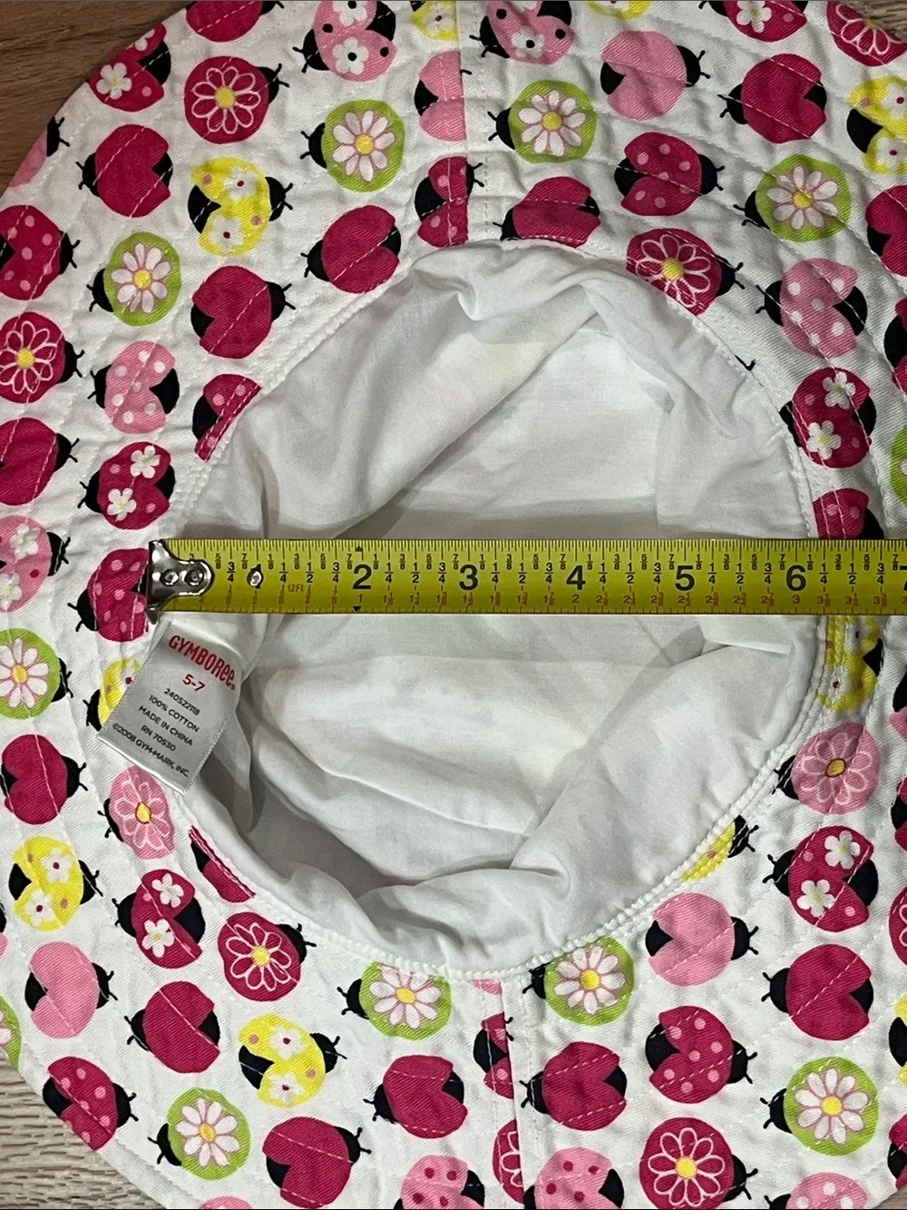 Gymboree 2008 Vintage Pretty Lady Bug Daisy Wide Brim Yellow Pink Sun Hat, 5-7